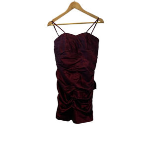 NWT BIRRIN Burgundy Sheen Floral Back Detail Structured Mini Formal Dress 2